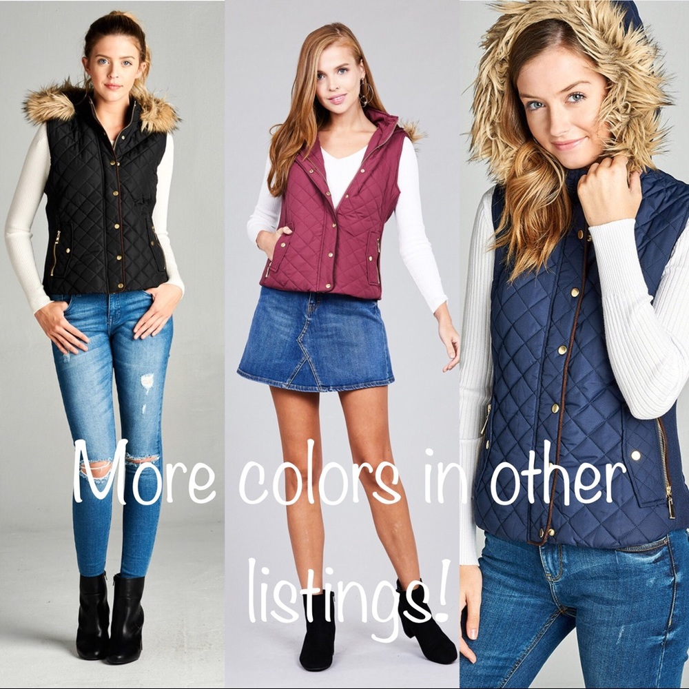 Last Size Small NWT Quilted Vest Faux Fur Hood - Picture 6 of 6